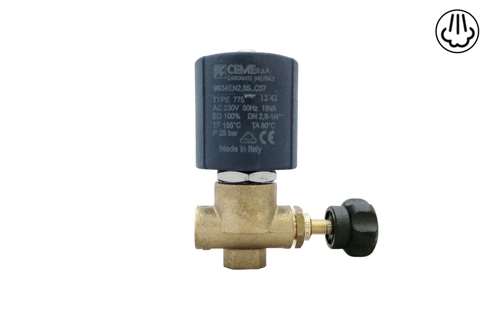 ELECTROVANNE VAPEUR CEME 1/4" AVEC REG. (9934) Ø 2,8mm