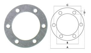 GUARNIZIONE 6 FORI Ø 195x133x2mm CAMPTEL C=164mm D=Ø 14mm